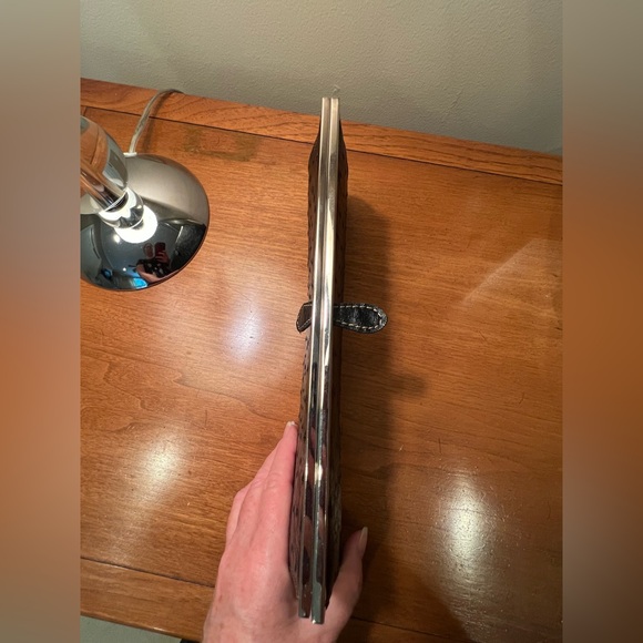 Vintage Black Leather Ostrich Embossed Clutch Bag - Picture 7 of 8